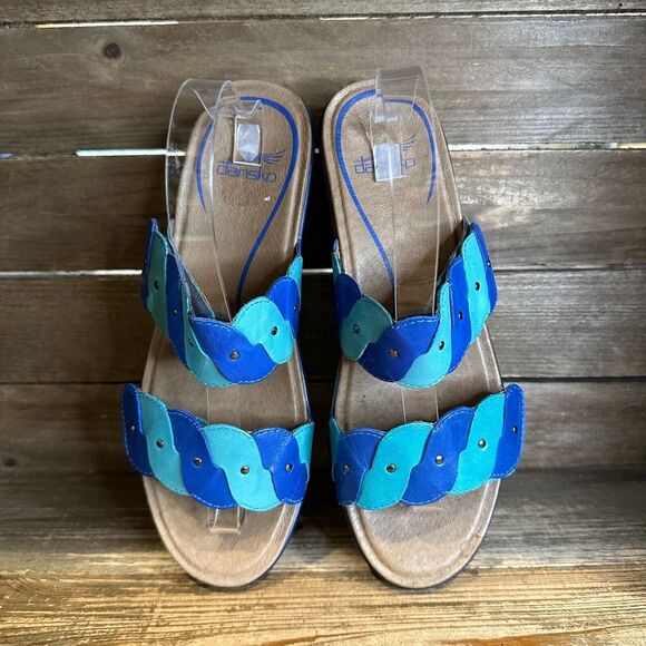 Womens Dansko Dee Blue Leather Comfort Casual Wedge Slides Sandals Size EU 39 - Picture 3 of 6